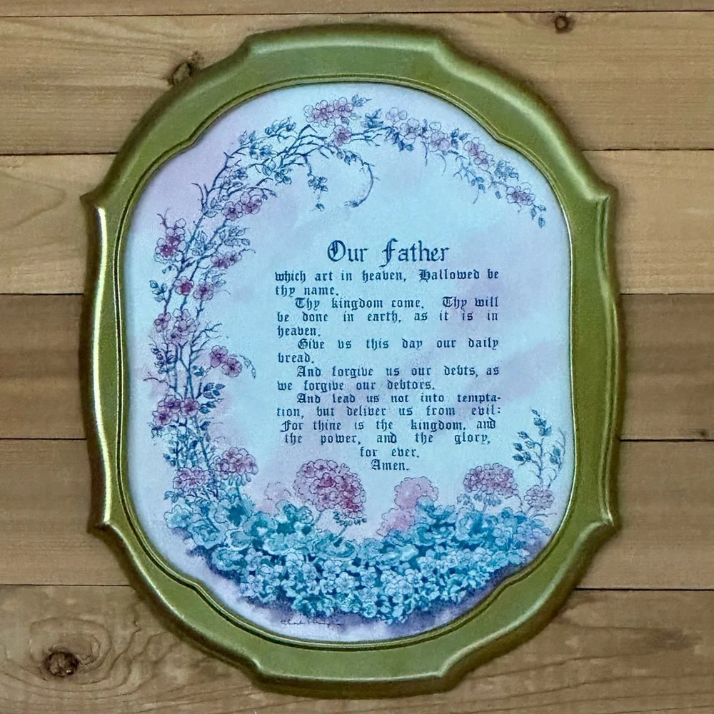 ⁠Vintage Home Interiors Our Father Lord's Prayer Framed Glass Art C Humphrey⁠